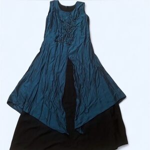 Chic Asymmetrical Teal and Black Dress